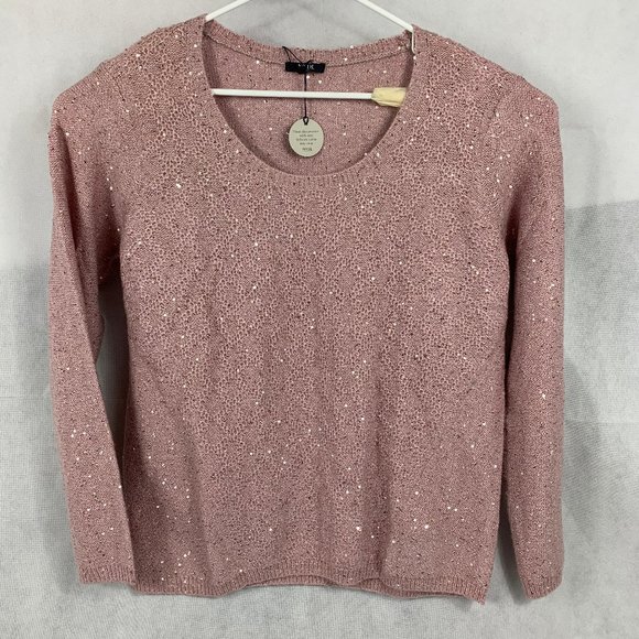 NYDJ Womens Pink Sequined Scoop Neck - Picture 1 of 1